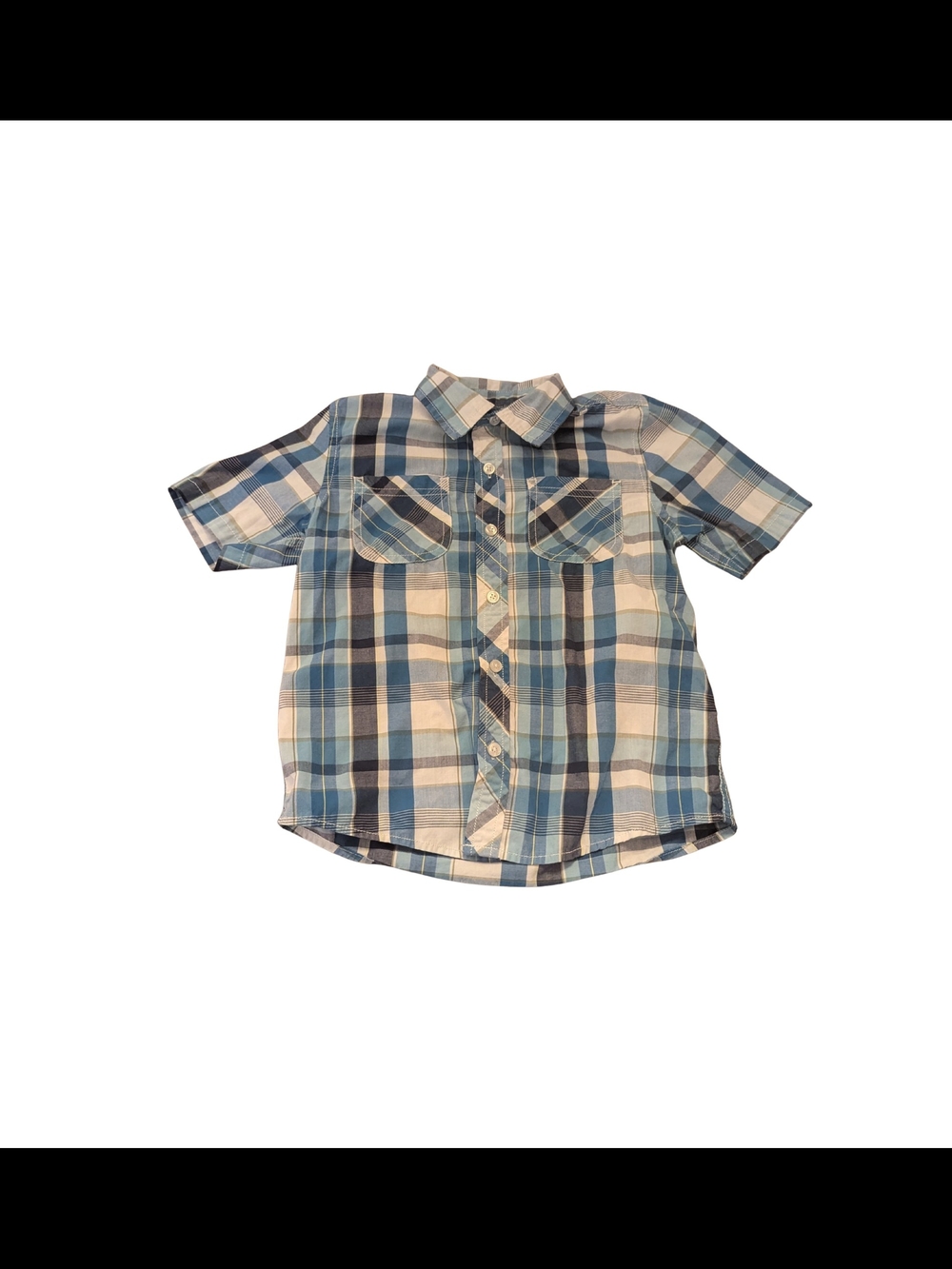 EUC Sonoma Boys 7 Short Sleeve Button Camp Shirt Plaid Blue White